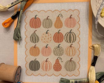 Pumpkin Needlepoint Canvas | 18 Mesh Needlepoint | Fall Needlepoint Canvas | Autumn Pumpkin Sampler | Beginner Stitching Project