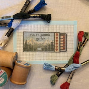 You’re Gonna Go Far Needlepoint Canvas | 18 Mesh Needlepoint | Matchbox Needlepoint Canvas | Folk Music Inspired Stitching Project