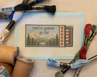 You’re Gonna Go Far Needlepoint Canvas | 18 Mesh Needlepoint | Matchbox Needlepoint Canvas | Folk Music Inspired Stitching Project