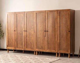 Armario Apollon de madera maciza de haya con 6 puertas, nogal
