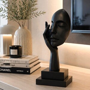 Abstract Face Sculpture Modern Home Decor, Minimalist Art Object, Hand Painted Table Decor
