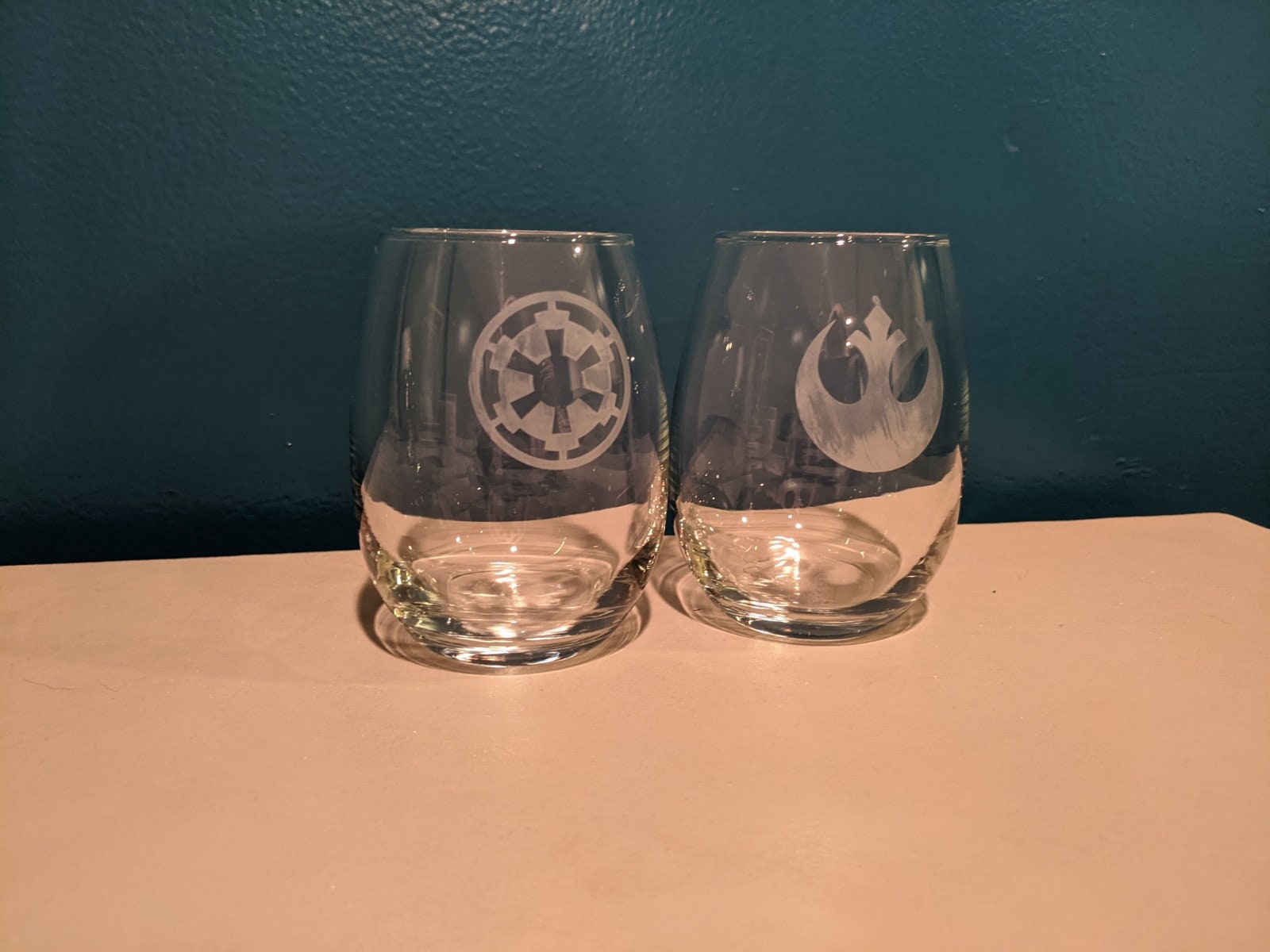Star Wars Etched Whiskey Rocks Beer Pint and Wine Set of Two Glasses