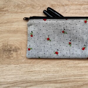 Grey pencil case, small pencil pouch, floral zipper pouch, grey purse, floral pencil case - Nahia