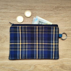 Monedero azul, monedero estampado cuadros, cartera azul, cartera cuadros - Rye
