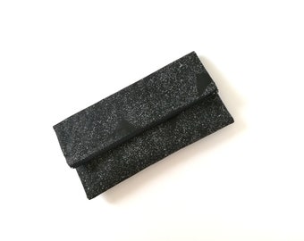 Handmade Black Foldover Clutch, Geometric Purse, Big Triangle Bag