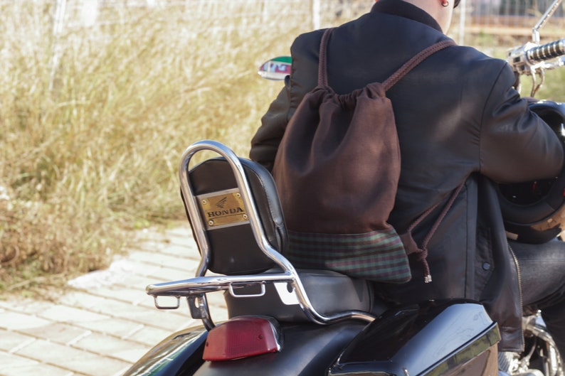 Brown backpack Hugo men backpack checkered backpack vegan backpack drawstring backpack unisex