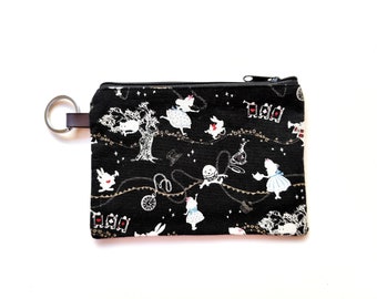 Alice in wonderland purse, small pencil pouch, black zipper pouch, alice in wonderland bag, kawaii purse - Alice in Wonderland