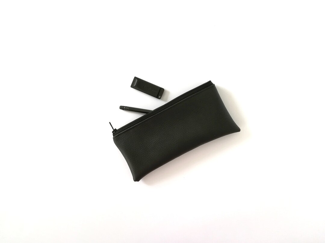 Black Pencil Case, Black Pencil Pouch, Faux Leather Zipper Pouch, Vegan