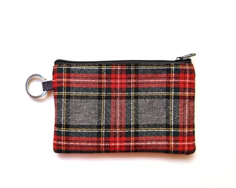 Tartan men purse, red pouch, plaid purse, black wallet, tartan coin purse - Dalkey