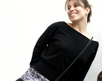 Black & White Crossbody Bag, Vegan Leather Clutch, Handmade