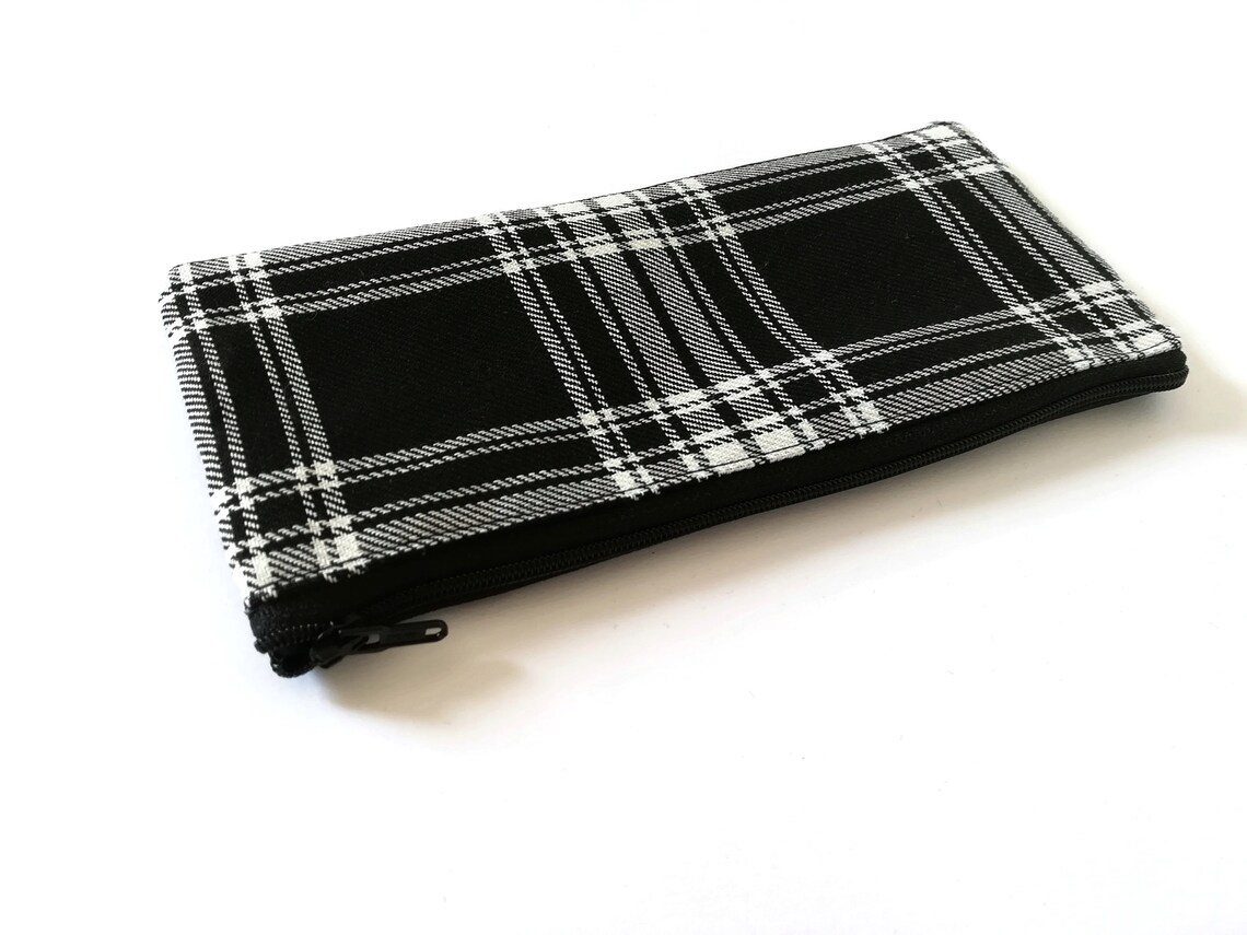 Plaid pencil case school supplies black checkered pouch Etsy