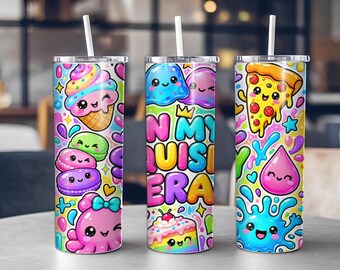 Diseño PNG de envoltura para vaso térmico "In My Squishy Era", lindo collage de pegatinas para vaso térmico delgado de 20 oz, descarga de sublimación colorida