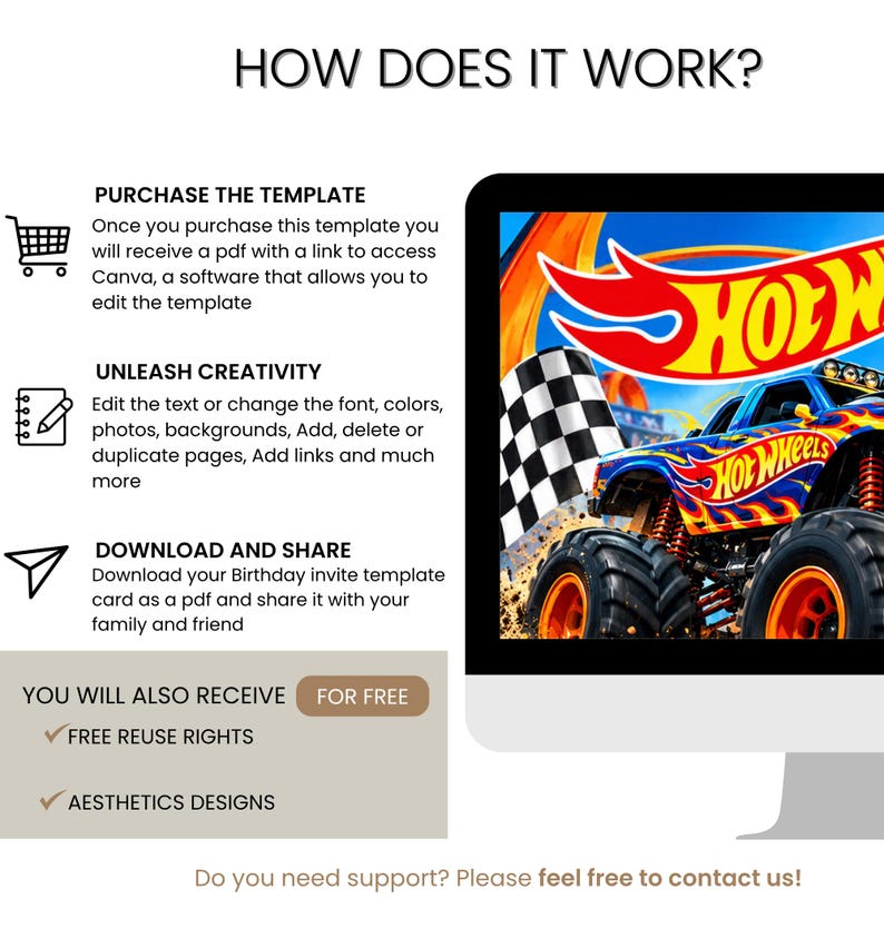 Hot Wheels Birthday Invitation, Racing Car Party Invite, Kids 5x7 ...