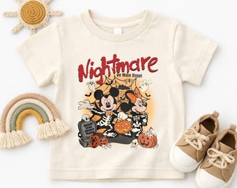 Mickey Minnie Halloween Toddler Shirt, Nightmare on Main Street Kids Tee, Disney Halloween TShirt, Skeleton Mickey Kids Shirt