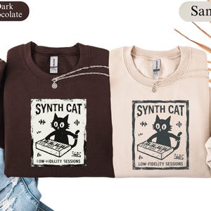 Synthesizer Cat Sweatshirt, Cat Lover Gift, Music Gift, Beat Maker Gift, Modular Synth Sweatshirt, Foodie Lover Sweatshirt