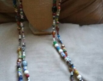 Long Beaded Necklace made with Recycled Glass Beads from Africa colorful and unique OOAK Recycled Upcycled