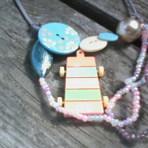Vintage Pastel Toy Xylophone Necklace on Dove Gray Leather I Whimsical | UPCYCLED | OOAK