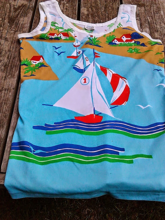 Made in Singapore Vintage Sailboat Tank Top Very … - image 1
