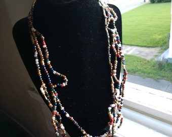 Bronze, Green, and Ivory Seed Bead Necklace, Unique Beaded Necklace