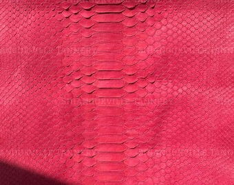 Raspberry Pink Borneo Python Skin, Back Cut Bleached Snake Leather, Matte Finish, Exotic Python Hide