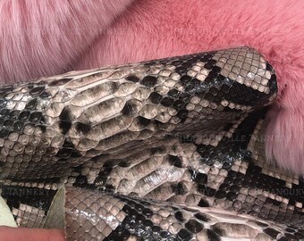 Cuir de python réticulé véritable, marron naturel brillant | Cuir de ventre de serpent non blanchi pour sacs, portefeuilles et loisirs créatifs