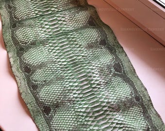 Genuine Borneo Python Leather Hide Sage Green Matte | Unbleached Belly Skin Snakeskin Leather for Bags Wallets & Leathercraft
