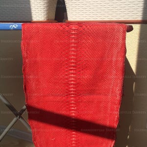 Genuine Reticulated Python Belly Skin, Scarlet Red Washed Snakeskin Leather, Glossy Exotic Hide for Leather Craft