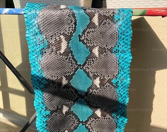 Echtes, retikuliertes Pythonleder, türkisblau glänzend | Ungebleichtes Schlangenleder für Taschen, Geldbörsen & Bastelarbeiten