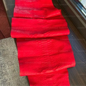 Piel de pitón de Borneo para artesanía, piel exótica auténtica de color rojo carmesí brillante.