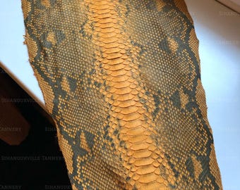 Cuir de python réticulé véritable, brun moutarde mat | Cuir de ventre de serpent non blanchi pour sacs, portefeuilles et maroquinerie