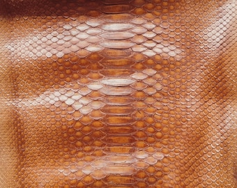 Genuine Borneo Python Leather Hide Honey Brown Glossy Finish | Belly Skin Snakeskin Leather for Bags Wallets Shoes & Leathercraft