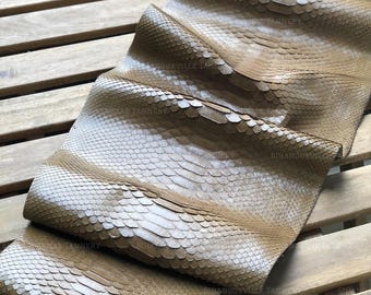 Genuine Borneo Python Leather Hide Light Brown Glossy Finish | Belly Skin Snakeskin Leather for Bags Wallets Shoes & Leathercraft
