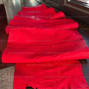 Genuine Borneo Python Leather Hide Bright Red Glossy Finish | Belly Skin Snakeskin Leather for Bags Wallets Shoes & Leathercraft