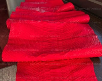 Genuine Borneo Python Leather Hide Bright Red Glossy Finish | Belly Skin Snakeskin Leather for Bags Wallets Shoes & Leathercraft