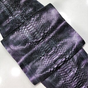 Purple Reticulated Python Belly Skin Leather Hide, Bleached Foiled Finish, Snakeskin Leather for Bags Wallets Shoes Crafts