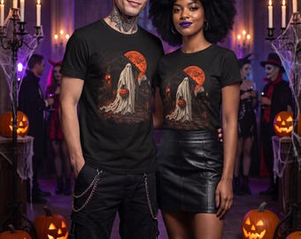 Camiseta Vintage Ghost, Camiseta Sheet Ghost Trick or Treat, Covered Bridge Blood Orange Moon Fall Halloween Gift (Unisex)