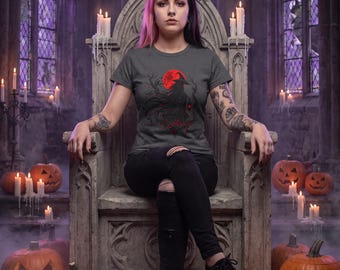 Camiseta de bruja gótica, camiseta de bruja de luna roja, linterna de bruja oscura y hojas de otoño, regalo de Halloween para ella (unisex)