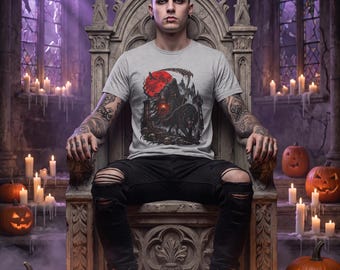 Camiseta de lobo con estampado de la Parca, camiseta de luna de sangre con estampado de sabueso infernal, regalo de terror gótico con linterna de catedral para él (unisex)