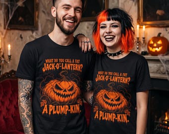 Camiseta con juego de palabras de Halloween, camiseta con chiste de calabaza gorda, calabaza ceñuda grabada con enredaderas espinosas, regalo divertido de otoño (unisex)
