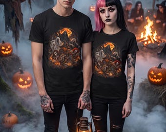 Camiseta de monstruos de Halloween, calabaza, espantapájaros, la Parca, fantasma, zombi, muñeco espeluznante y payaso (unisex)