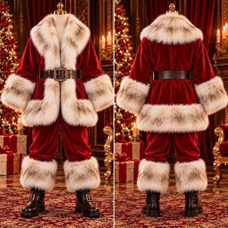 Halco Santa Suits Luxury Santa Suit for Men, Red Velvet Santa Costume With Fur Trim, Hat ...