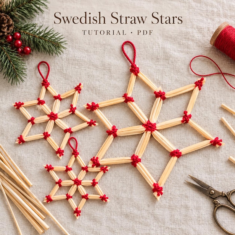 Star Using Straw Swedish Straw Star Tutorial, Scandinavian Christmas Ornament (PDF ...