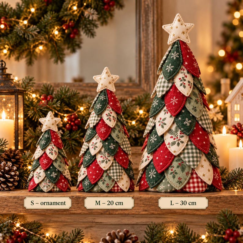Layered Fabric Christmas Tree Sewing Pattern, Quilted Tabletop Decor