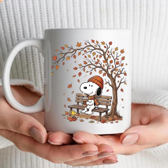 Fall Coffee Mug | Cozy Autumn Dog On Park Bench Cup | Retro Leaves Aesthetic Ceramic Mug | Cute November Drinkware |Fall Lover Birthday Gift