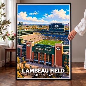 Lambeau Field Poster, Green Bay Wandbild, Vintage-Reisedruck des NFL-Stadions, Geschenk für Football-Fans, Dekoration für die Männerhöhle, Kunst aus Wisconsin