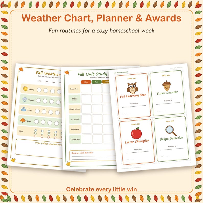 Fall Preschool Learning Pack, Printable Homeschool Activities, Tracing ...