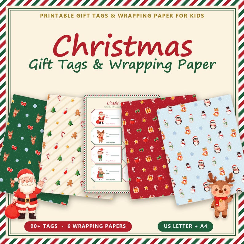 Christmas Gift Tags and Wrapping Paper Printable Pack for Kids, From ...