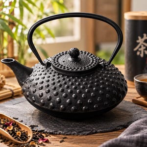 Gjutjärns-tekanna Shanghai 0,8L svart med rostfritt ståltefilter | Japansk hobnail-tekanna | Utgången, sista varan
