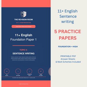 11+ English Sentence Writing Practice Papers - 5 Printable Tests (Digital Download)