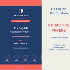 Übungsaufgaben zur englischen Zeichensetzung für die 11+ Klasse - 5 druckbare Tests (Digitaler Download)
